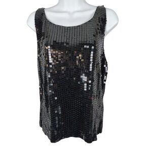 Ann Taylor‎ Black Sequin Tank Top Sleeveless Scoop Neck Party Glam Shimmer y2k